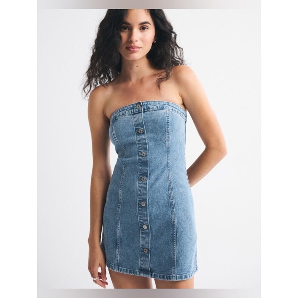 Abercrombie & Fitch Mara Strapless Denim Mini Dress in Medium Wash NWT! size MP